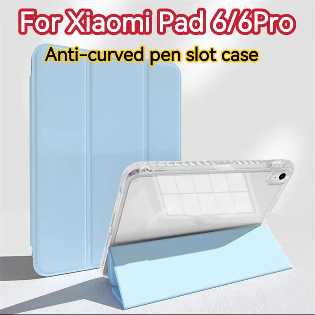 Per Xiaomi Pad6 Case 6Pro 11 Smart Tablet Pen Slot Custodia Protettiva Trasparente Con Ricarica Wireless A Tre Pieghe