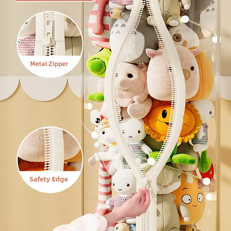 Upaded Zipper Plu Doll Storage Buet Transparent Box Toy Organizer for Children Creative Cartoon Sle Home Storage Basket