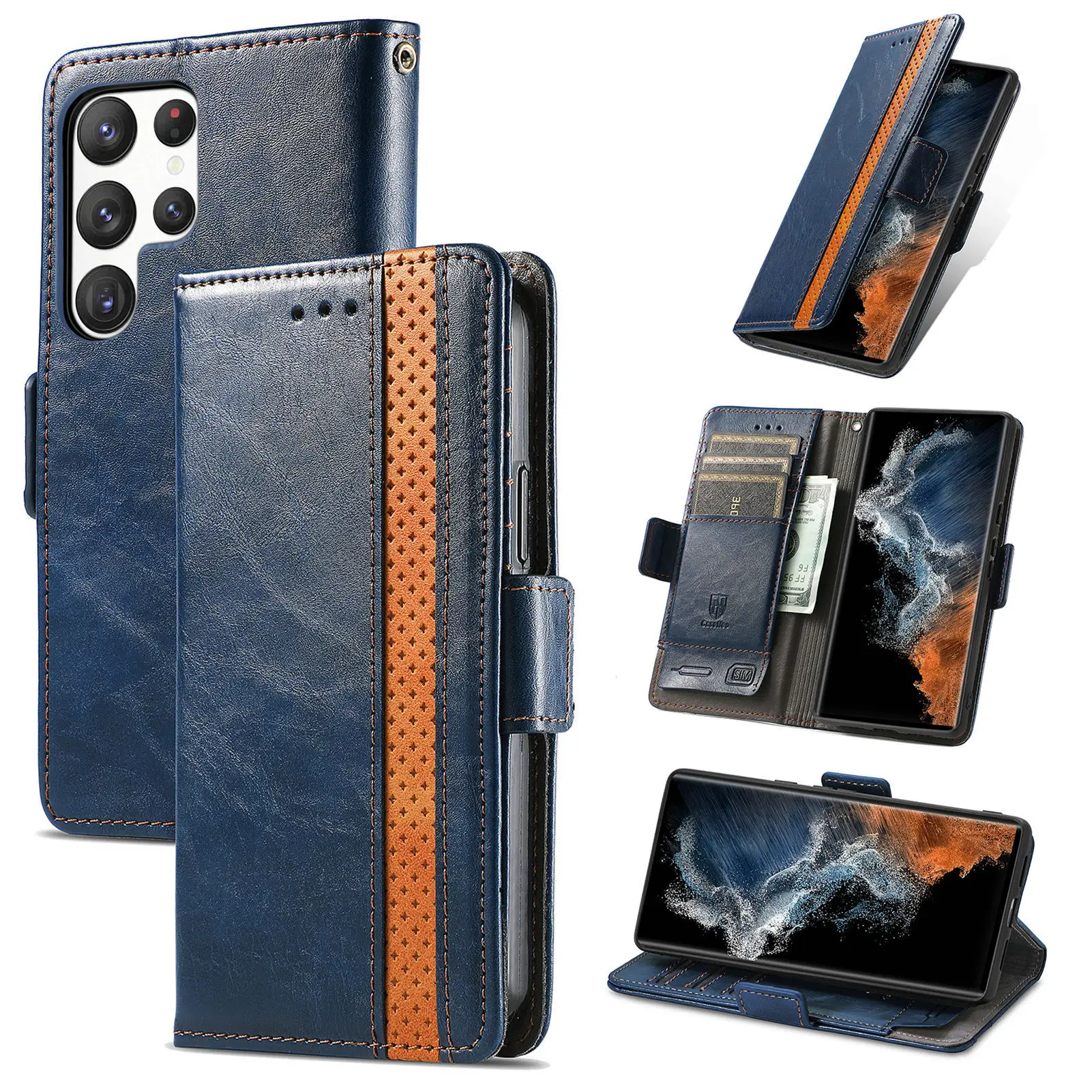 RFID Blocking Leather Wallet Case with Wireless Charging and Card Slots