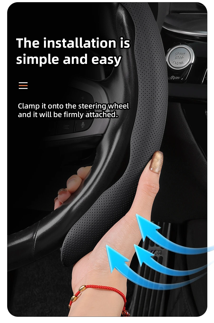 Passend für DENZA Atmungsaktive Loch-Leder-Lenkradabdeckung, segmentiert, N9, D9, Z9GT, EV, N8L, Z9, N8, DM – Detail 14