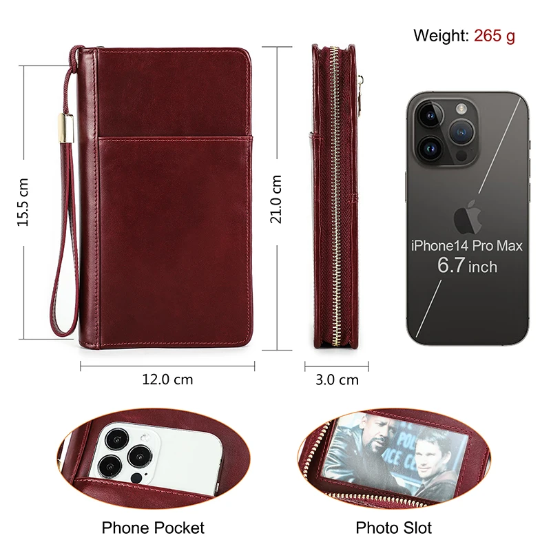 CONTACT'S Genuine Leather Clutch Wallets for Women Passport Cover Female Bags Handbags Coin Purses Card Holders Travel Supplies