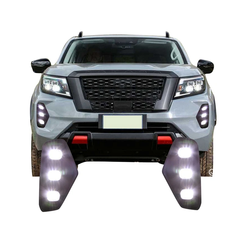 

1 Pair LED DRL Daytime Running Light Fog Lamp W/Turn Signal White & Amber & Red Light For Nissan Navara 2020 2021 2022