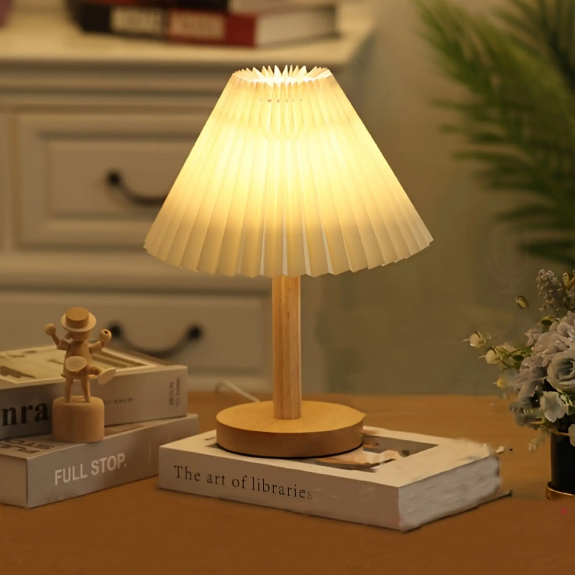 1pc pleated bedroom bedside lamp,Nordic style solid wood night lamp,bed and breakfast atmosphere lamp,decorative table lamp For bedside lamp
