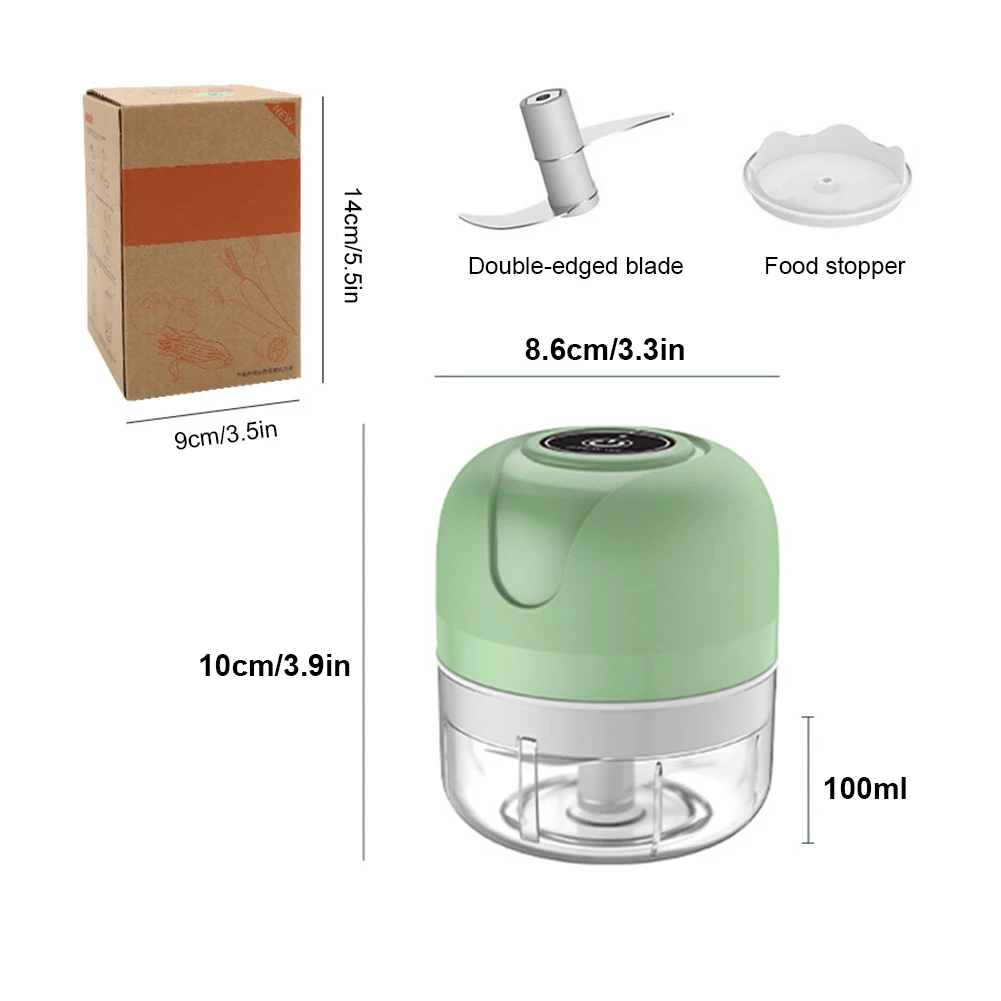 100ML 23W Garlic Mincer Masher Meat Grinders 304 Stainless Steel Blades USB Charging Rechargable for Vegetables Onions Spices 6