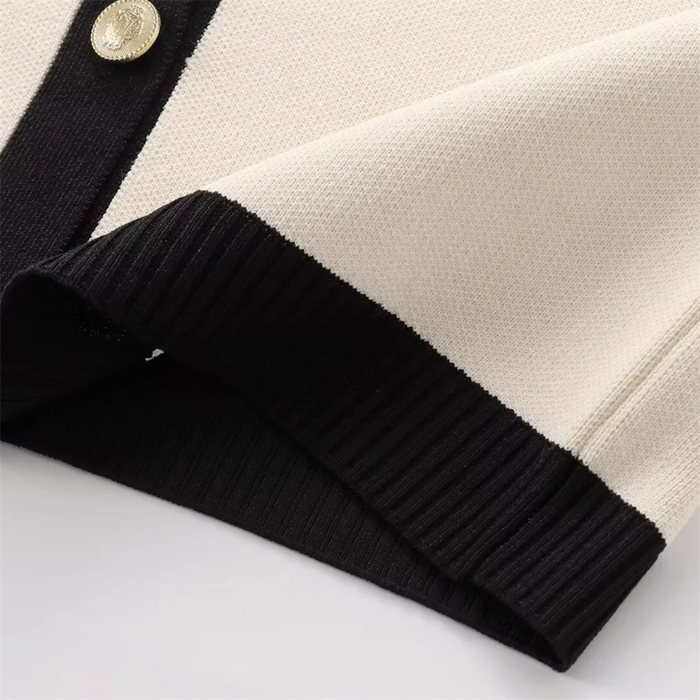 Spring New Women's Fashion and Elegance Slim Fit Versatile Knitted Spliced Short sleeved Coat