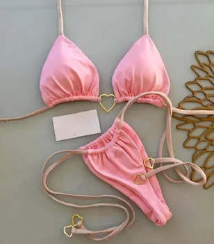 Sexy Halter Solid color Bikini Set Women's Swimsuit Two-piece Triangle Thong Swimwear Bathing Suit Brazilian Biquinis 6