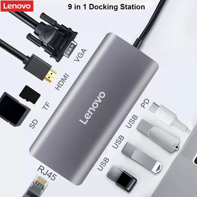 Lenovo 11 in 1 Docking Stations USB HUB Type-C to HDMI-compatible 4K RJ45 SD Reader PD 100W Charger USB 3.0 HUB For MacBook Pro