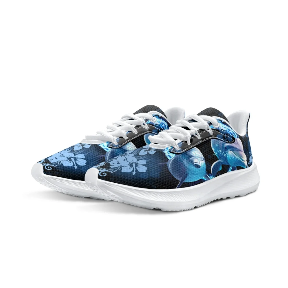 Luxury Blue Dolphin Flower Print Running Shoes Women Sport Jogging Shoes Brand Designer Comfort Lace Up Sneakers Chaussure Femme