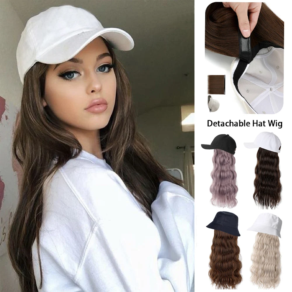 Baseball Cap Wig Natural Wigs Hats Attached Synthetic Hair Wig Hat