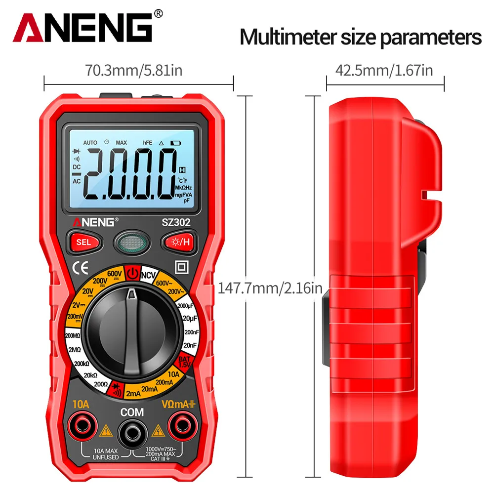 Professional Digital Multimeter AC/DC Voltage Tester NCV Detector Resistance Tester Ohm Ammeter Capacitance - Image 5