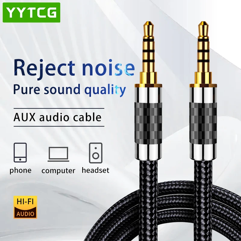 Aux Audio Cable OFC Silver Plated 3.5mm Jack Gold-Plated 4 Poles Male To Male Wire For Car Mobile Phone Notebook Speaker Line