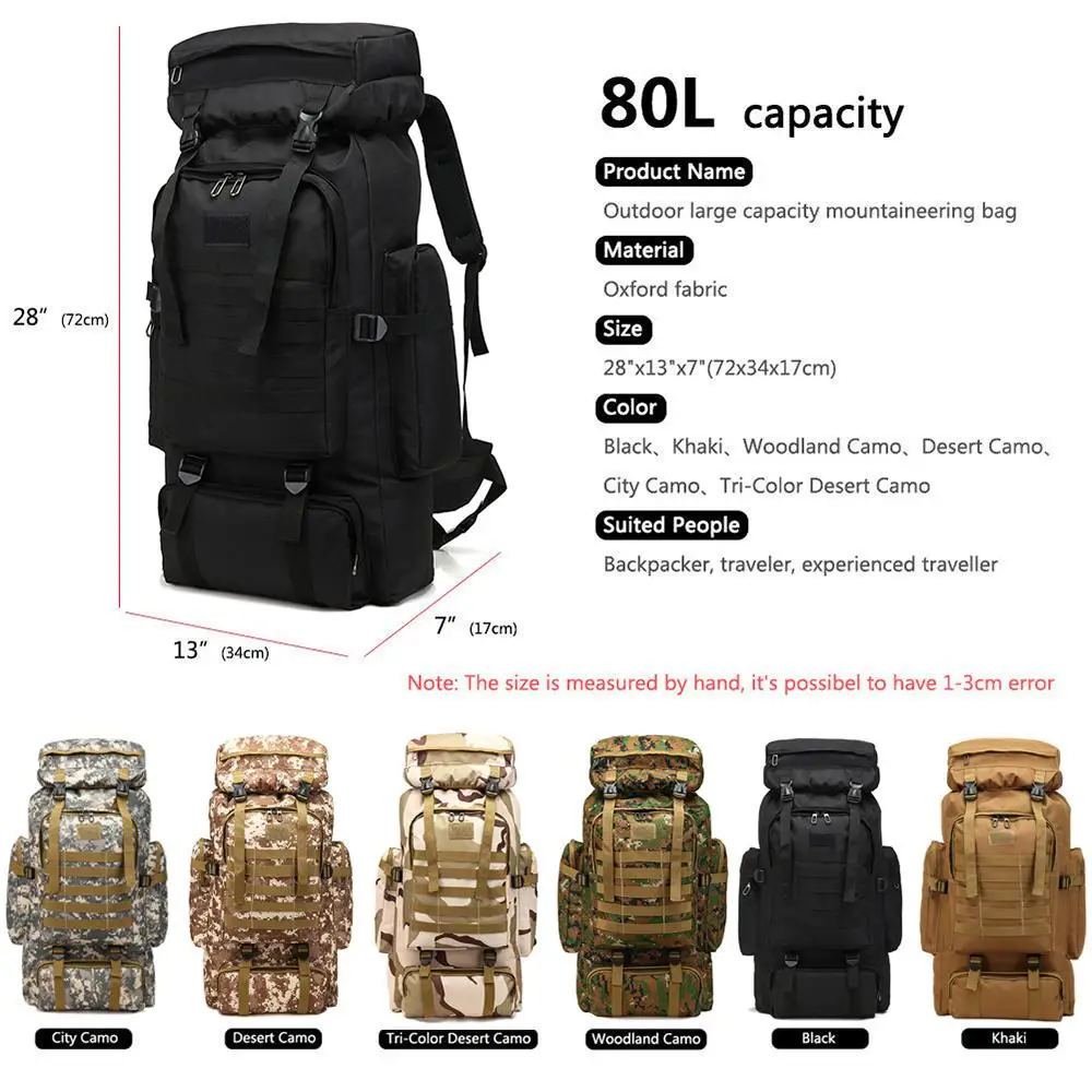 

80L Mochila Military Tactical Backpack Waterproof Shockproof Assault Backpack Outdoor Bags Camping Hiking Adventures Sports