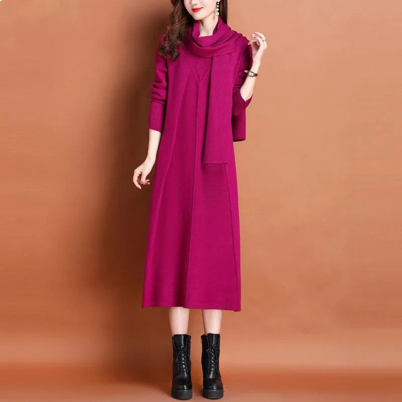 Vestido De Punto Mujer Cuello Alto, Elástico Y Elegante - Perfecto Para Invierno Y Looks Casuales