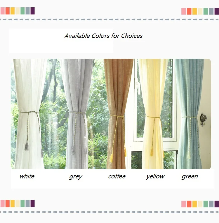 Premium Linen Texture Magic Paste Curtains Easy Install Solid White Tulle Door Kitchen Window Drapes Sheer Solid Grey Cortinas