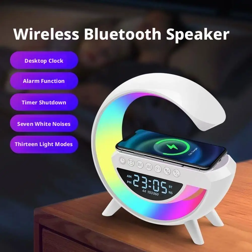 New Bluetooth Speaker Wireless Charger Table Lamp RGB Alarm Clock Sound Box LED Portable Mini Party Loudspeaker