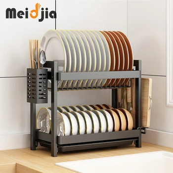 MEIDJIA 2 단 접시 선반, 배수 그릇 선반, 주방 보관 선반, 향신료 선반, 거치대 주방 선반, 정리함 주방 액세서리