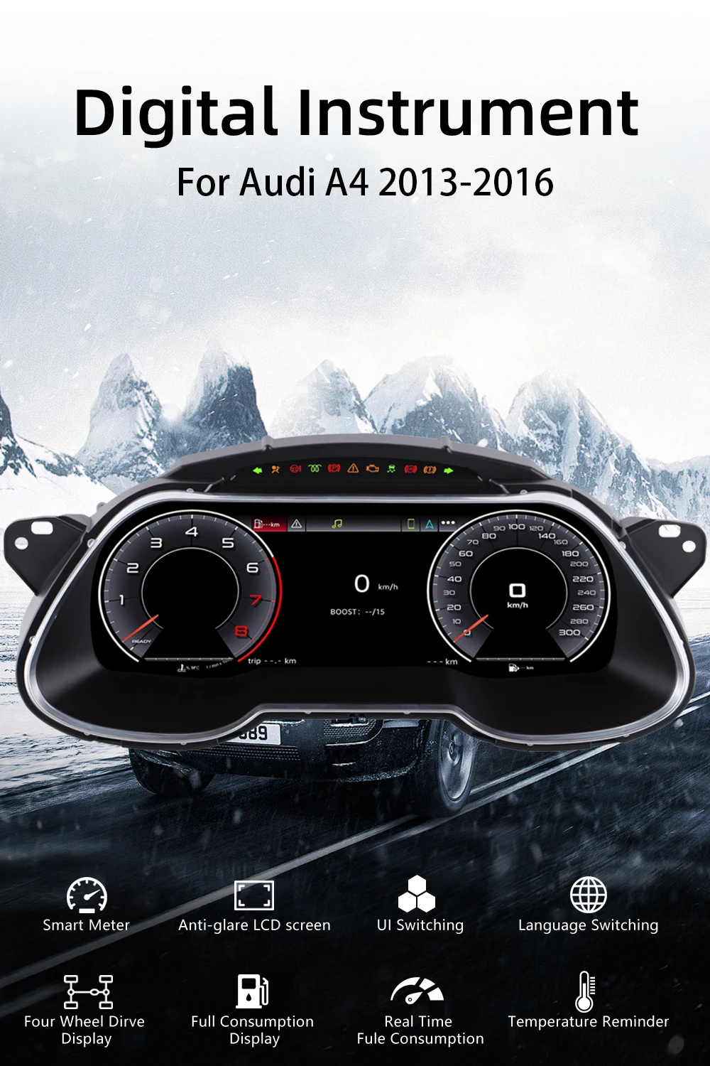 Digital Instrument Cluster For Audi A4 2013-2016 Speedometer 12.3”HD screen1920*