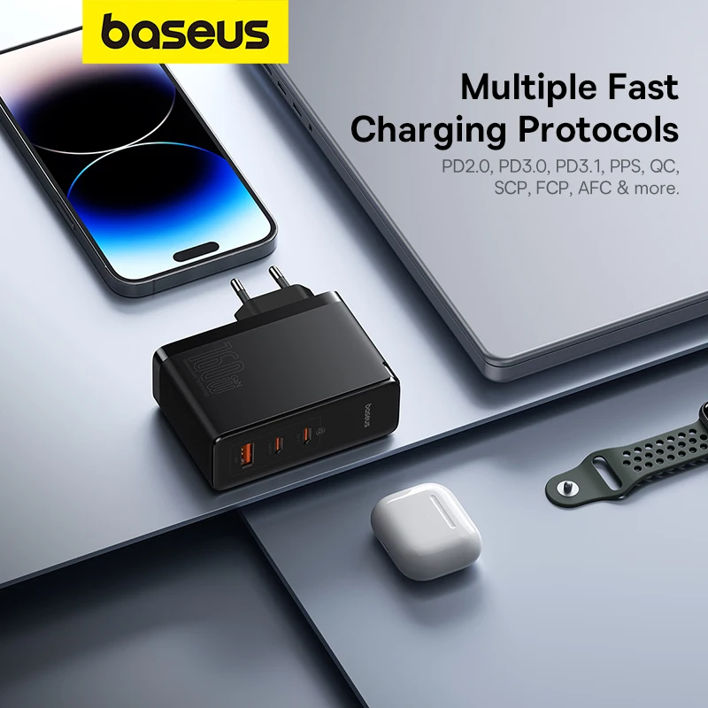 베이스어스 160W GaN 충전기 노트북 태블릿 아이폰 17 16 타입 C 충전기 PD3.1 QC PPS 지원 USB 폰 충전기