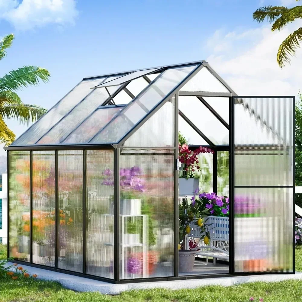 

8.2x6.2 FT Garden Greenhous, Easy Assembly Aluminum Heavy Duty Greenhouses for Outdoors W/Swing Door, Garden Greenhouses