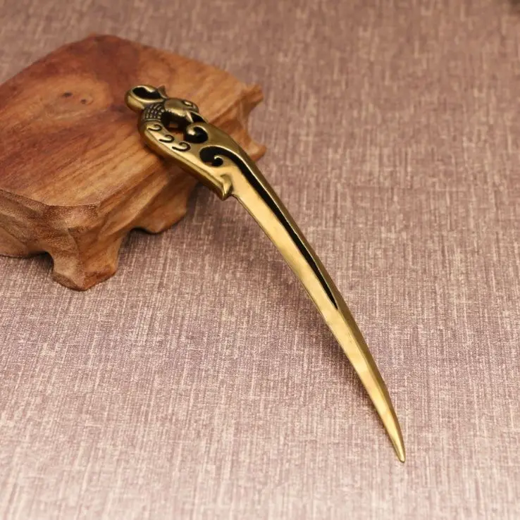 Handmade Phoenix Parrot Design Copper Tea Knife Antique Pu Erh Tea Needle Cone Pry Cake Ceremony Accessories ZE992