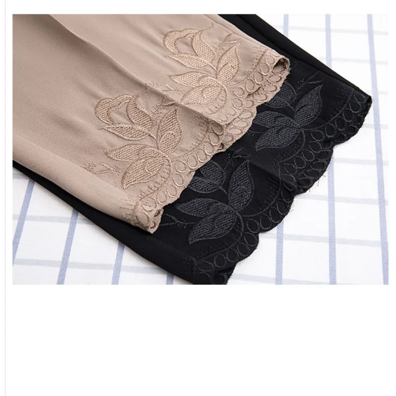 Summer Women's Elastic High Waist Solid Lace Embroidery Splice Straight Leg Trousers Fashion Elegant Casual Office Lady Pants