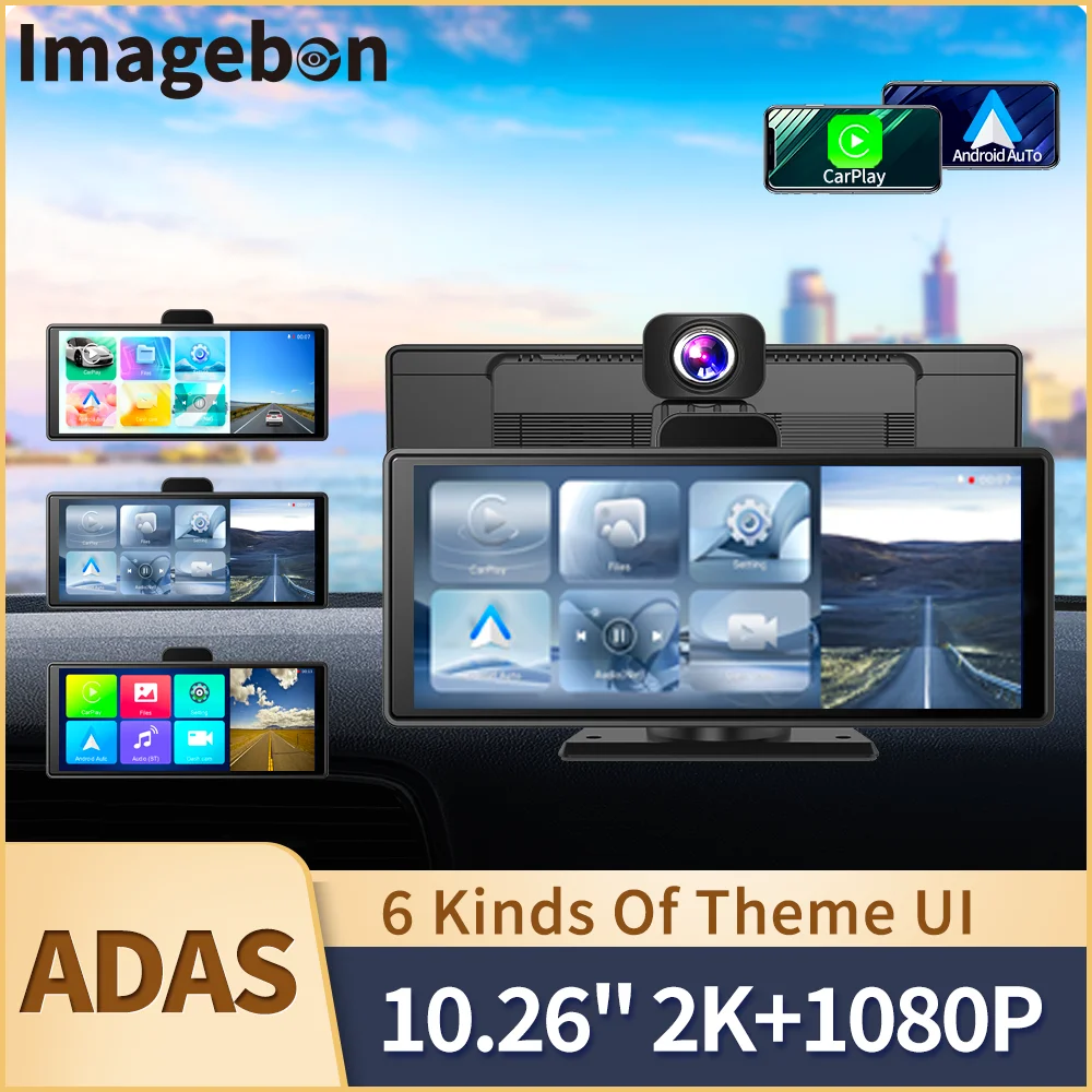 Imagebon 10.26 "2K Dash Cam Adas Wireless Carplay E Android Auto Car Dvr Navigazione Gps Airplay Controllo Vocale Doppia Registrazione