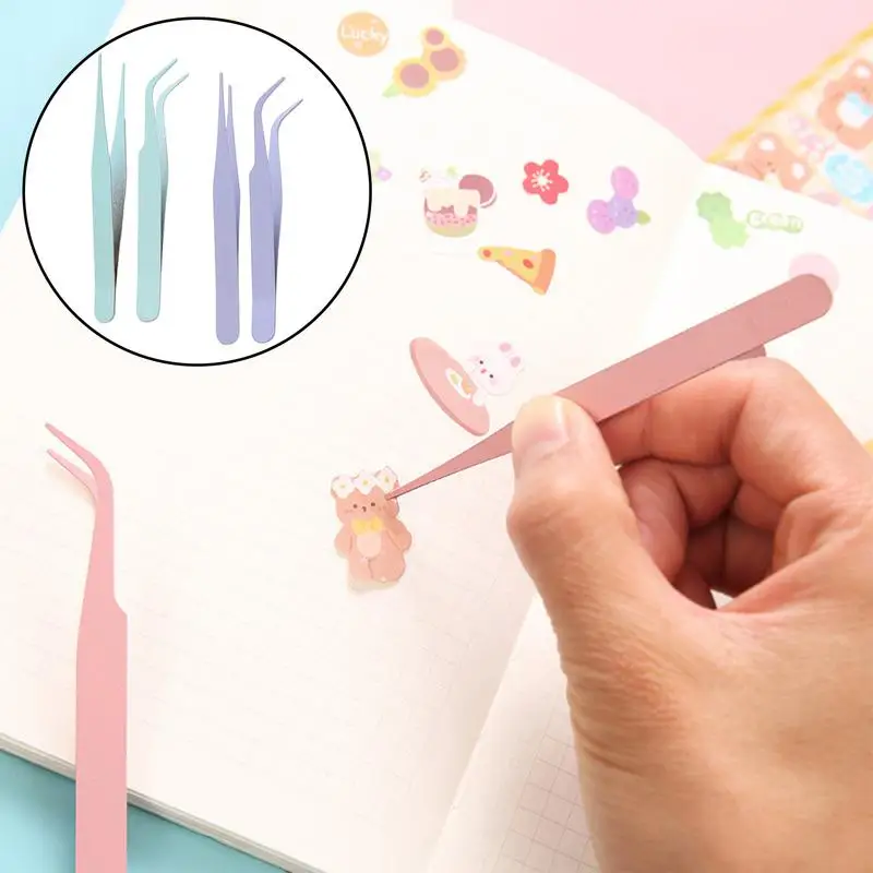 Nail Art Decor Eyelashes Tweezers Macaron Tweezer Scrapbook Sticker Tape Picking DIY Junk Journal Album Stainless Clip DIY Tool