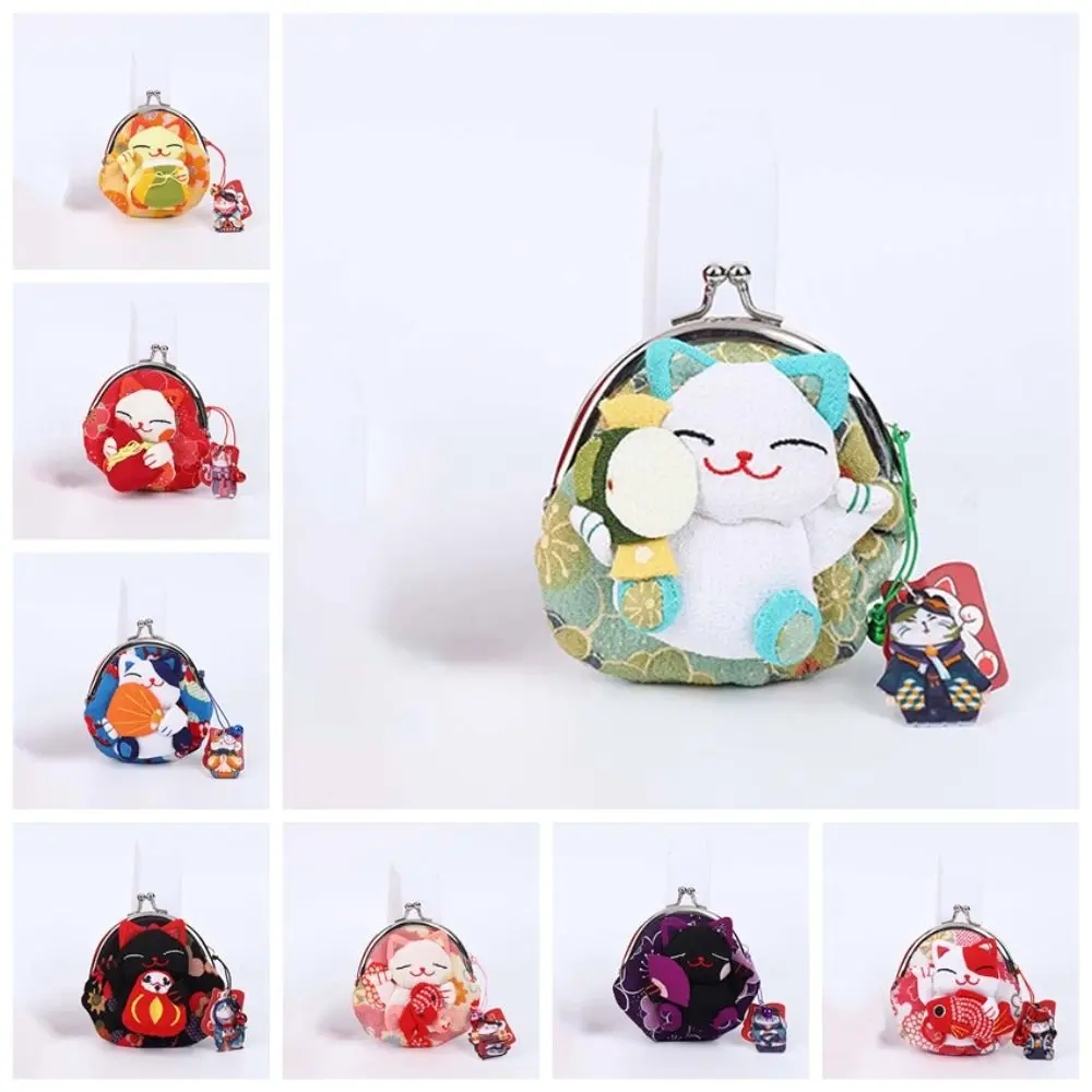 Portable Japanese Style Maneki Neko Coin Purse Flower Printing Wallet Lucky Cat Clutch Bag PU Doll Card Holder Men coin purse coin wallet