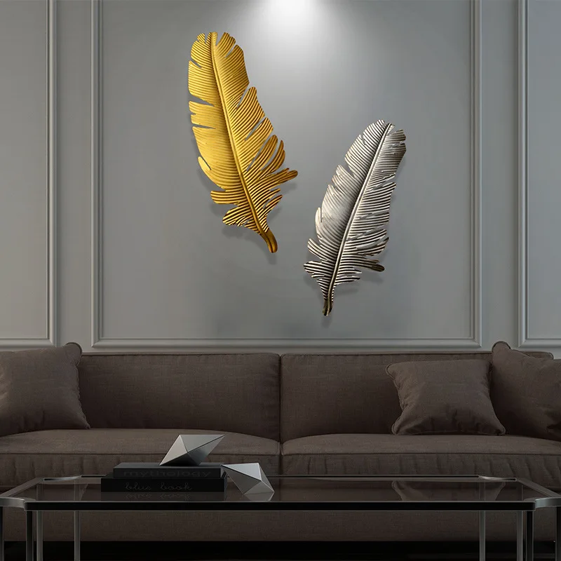 

European Luxury Wrought Iron Flower Feather Wall Hanging Home Livingroom Wall Mural Crafts Hotel Porch Wall Stikcer Decoration