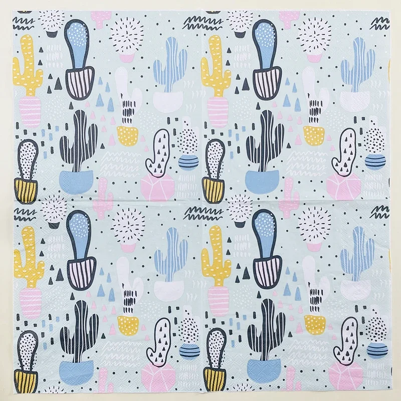 20pcs/Pac Food Grade Printed Napkins Party Placemats Creative Cactus Pattern Coloured Paper Napkin Squares Decopage Materiales