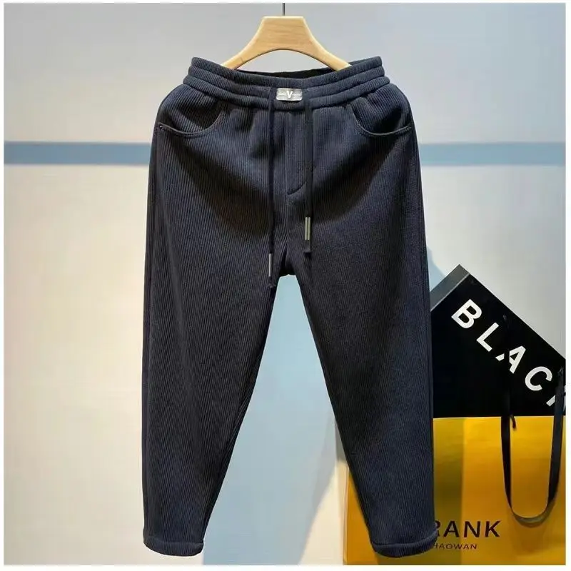 Winter Korean Harajuku Plus Velvet All Match Pants Men Casual Versatile Sweatpants Solid Fashion Trousers Loose New Male Clothes