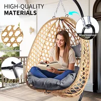 Egg Chair with Stand, Patio Wicker Hanging Chair, Hammock Swing Chair, 350LBS Capacity for Bedroom, Balcony, Garden 2