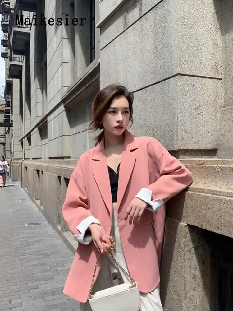 

Spring Summer New Double Row Button Loose Lapel Elegant Fashion Solid Color Women's Suit New In Outerwears Jacket Coat Tops