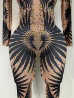 Sexy Long Sleeves Print Rhinestone Jumpsuits Drag Queen Show Stage Performance Costume Women Evening Party Nightclub Rompers - Image 6