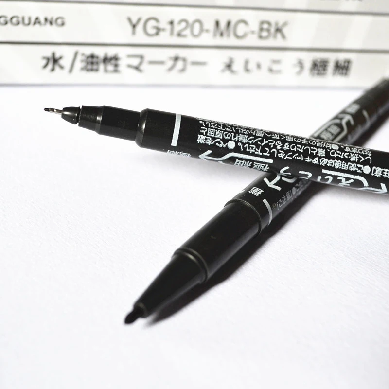 10 Teile/satz Dual Tip 0,7/1,5mm Spitze Marker Wasserdicht Schwarz Blau Rot Fettige Manga Kunst Marker Stifte Student schule Büro Schreibwaren – Detail 2