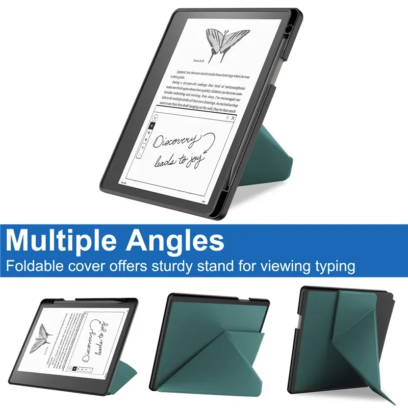 Premium 10.2-Inch PU Leather Multi-folding Ebook Cover with Stand and Pencil Holder