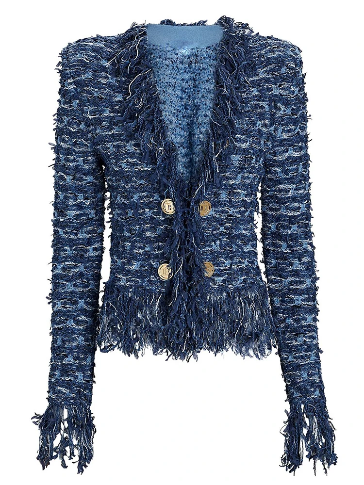 

HIGH STREET Newest 2024 Fall Winter Fashion Designer Jacket Women Lion Buttons Embellished Tassel Knit Cardigan