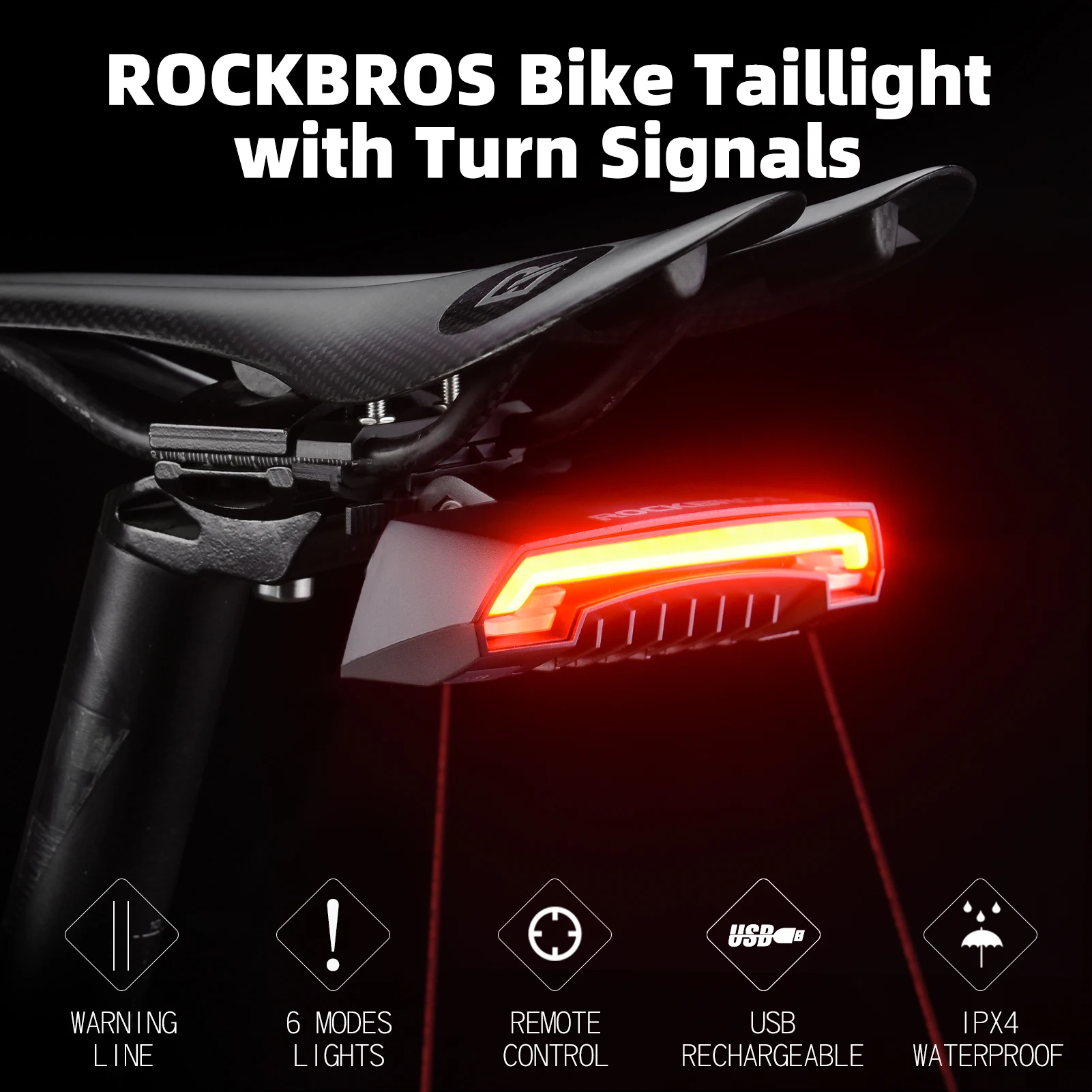 

ROCKBROS Remote Control Bicycle Rear Light USB Rechargeable Wireless Waterproof Cycling Turning Rear Lamp Safety Bike Light