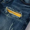 Street Fashion Men Jeans Retro Washed Blue Stretch Skinny Ripped Jeans Men Yellow Leather Patched Designer Hip Hop Brand Pants 5