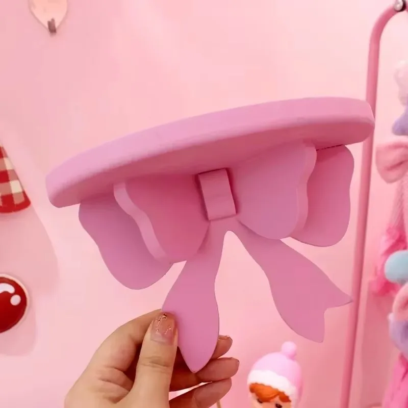 Wooden Decorative Shelves Girls' Room Organizer Holder Pink Wall Shelf Decor Frame Bows Decoration  Wooden Storage Rack