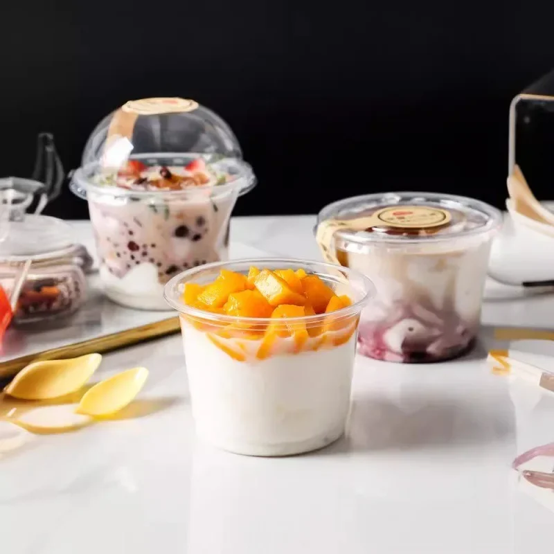 Description Picture 4 of item50PCS 10OZ Disposable  Plastic Cups Dome Flat Lids Milk Tea Cups Bowls Fruit Juice Coffee Ice Cream Party Christmas Container