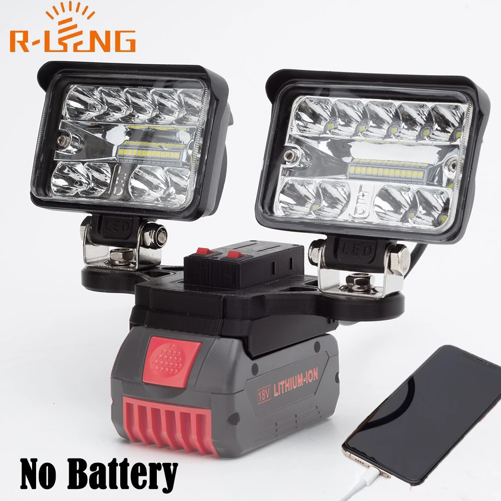 LED Work Light For Bosch 18V Lithium Battery with USB Fast Charging Portable Light Travel and Fishing Emergency Lamp(NO Battery)