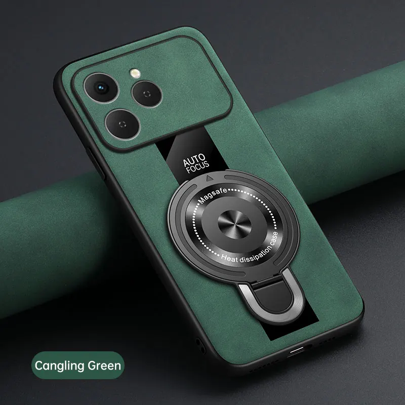 Luxury Magnetic Ring Holder Case - Premium Sheepskin Leather & Plexiglass Shockproof Back Cover