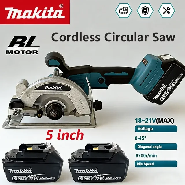 Scie circulaire électrique sans fil Makita 5 pouces à moteur sans balais, rechargeable, portative, pour bois et pierre, avec lame réglable 1