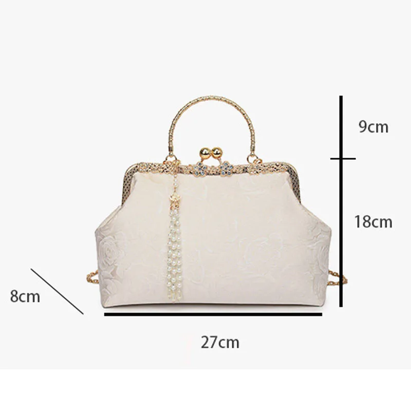 Retro Velvet Roseflower Evening Bag Fashion New Chinese Style Seashell Small Clutches For Women Metal Handbags Prom Shoulder Bag