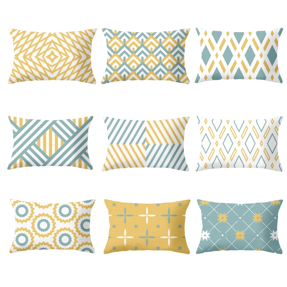 

30x50CM Yellow Blue Geometric Striped Curved Rectangle Pillowcase Stripes Plaids Print Sofa Throw Pillows Boho Decor Home