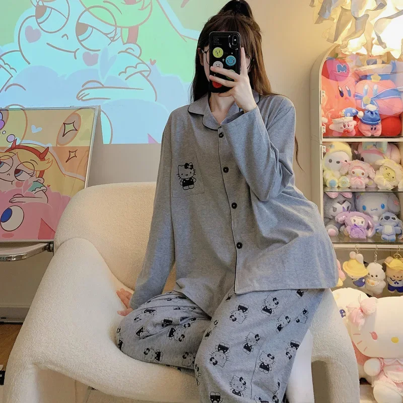 

New Sanrio Kawaii Anime Hello Kitty Pajamas Spring Autumn Long-Sleeved Trousers Cute Cartoon Student Dormitory Style Girl Gift