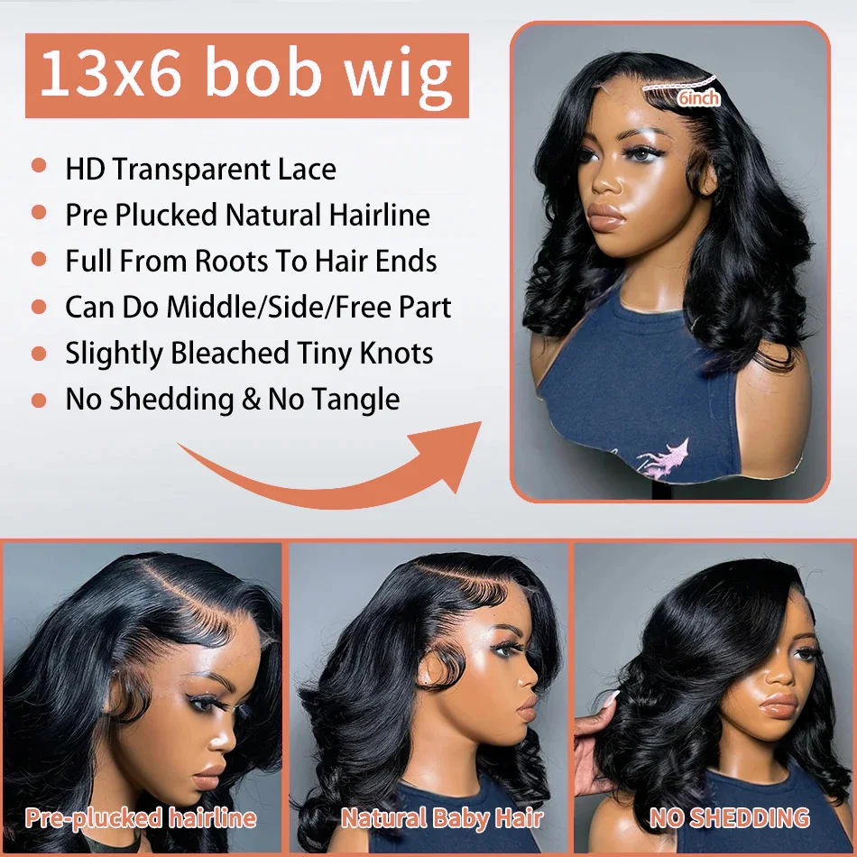 Body Wave Bob Wig 13x6 Transparent Lace Frontal Wig Brazilian Human Hair Wigs Virgin Remy Hair 13x4 Lace Closure Wig 250%