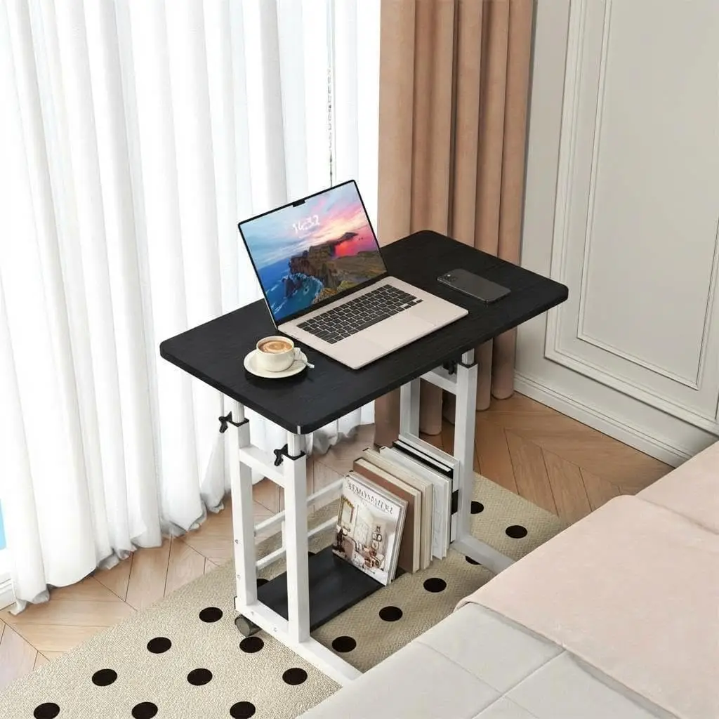 Mobiler Stehschreibtisch, höhenverstellbarer Rollwagen für Laptops mit Aufbewahrungskorb, 31,5 x 15,75 Zoll kleiner tragbarer Laptoptisch – Detail 2