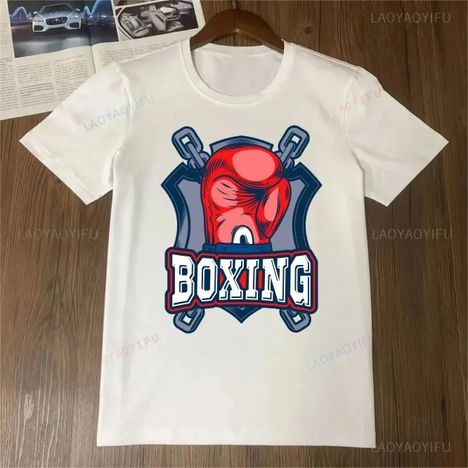 

Boxing gloves custom printed fashion casual daily T-shirt men's and women's short-sleeved street wear crewneck top